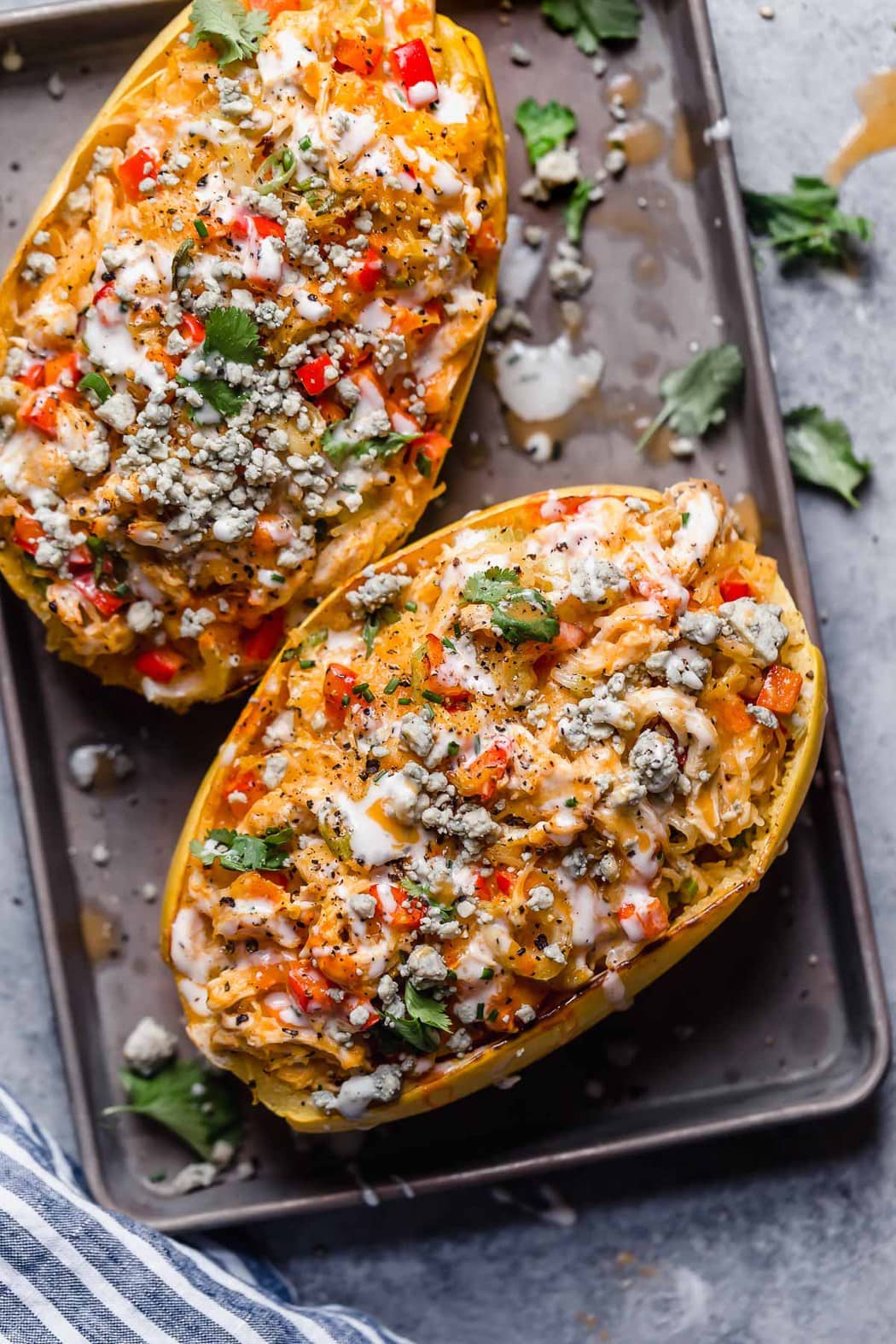 Buffalo Chicken Stuffed Spaghetti Squash
