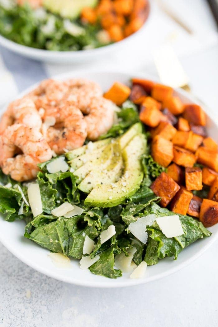 Kale Caesar Salad with Shrimp