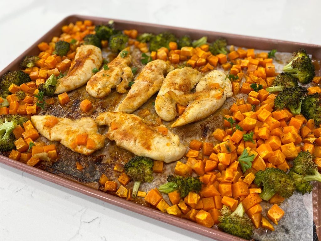 Maple Glazed Chicken with Sweet Potatoes and Broccoli