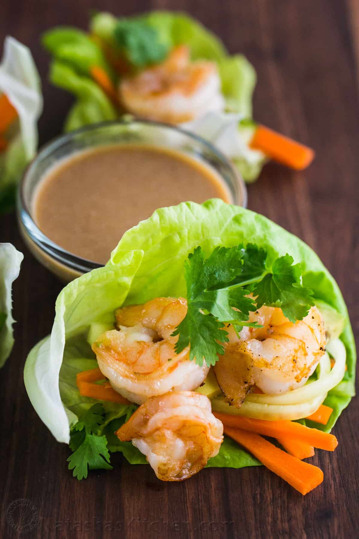 Shrimp Lettuce Wraps with Peanut Sauce
