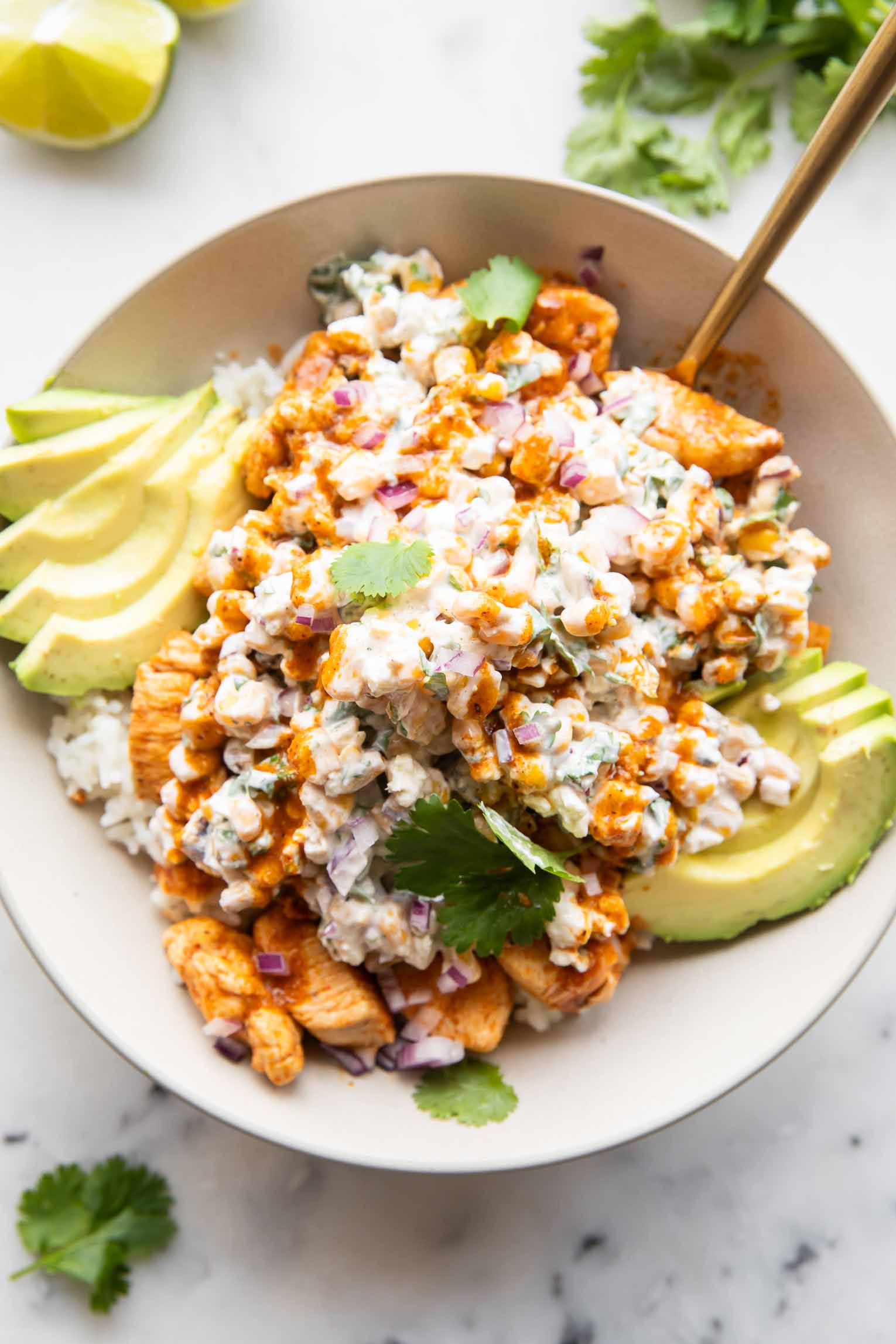 Street Corn Chicken Rice Bowls