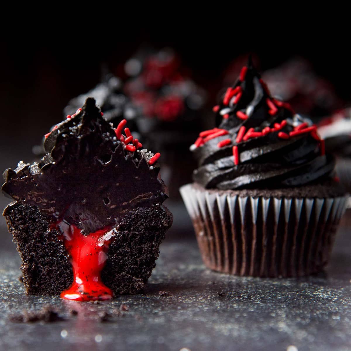 Bleeding Black Halloween Cupcakes