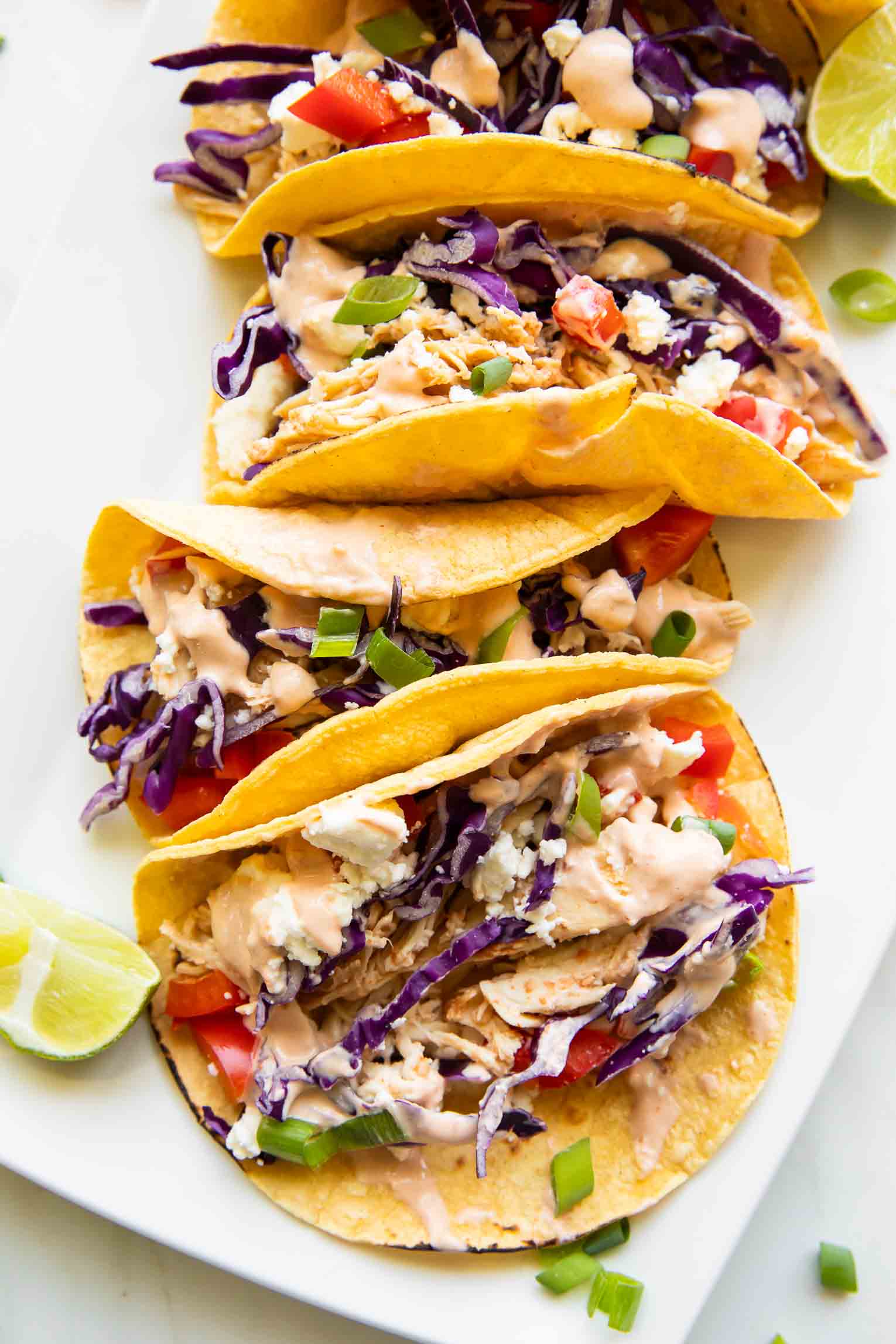Healthy Sriracha Shredded Chicken Tacos