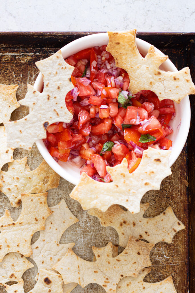 Halloween Bat Chips with Salsa and Guacamole