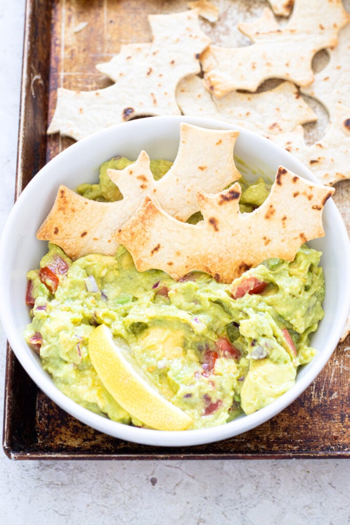 Halloween Bat Chips with Salsa and Guacamole (Hero)