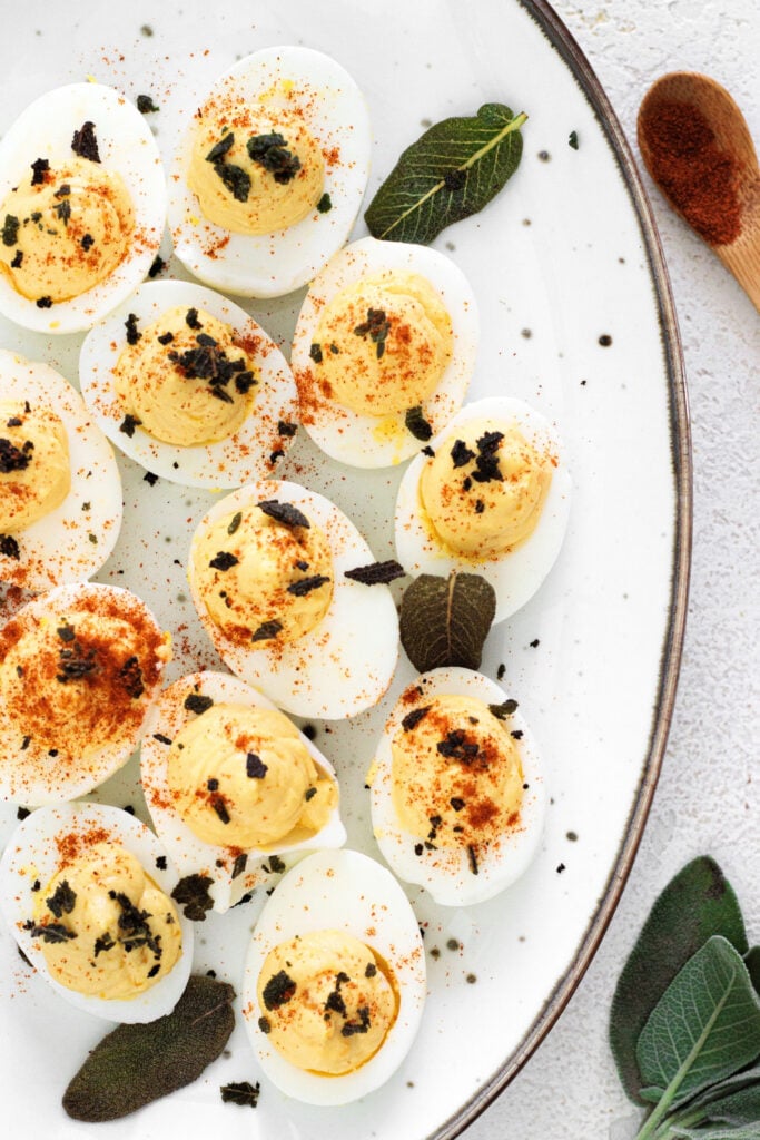 Deviled Eggs with Maple and Crispy Sage