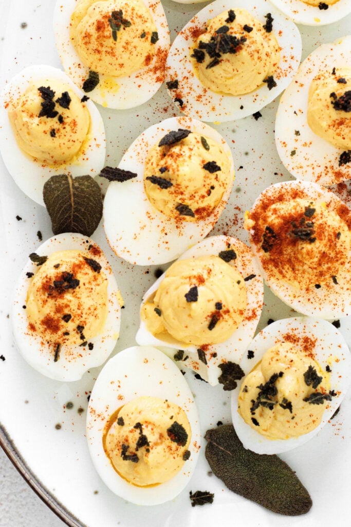Deviled Eggs with Maple and Crispy Sage