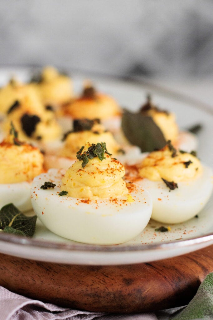 Deviled Eggs with Maple and Crispy Sage