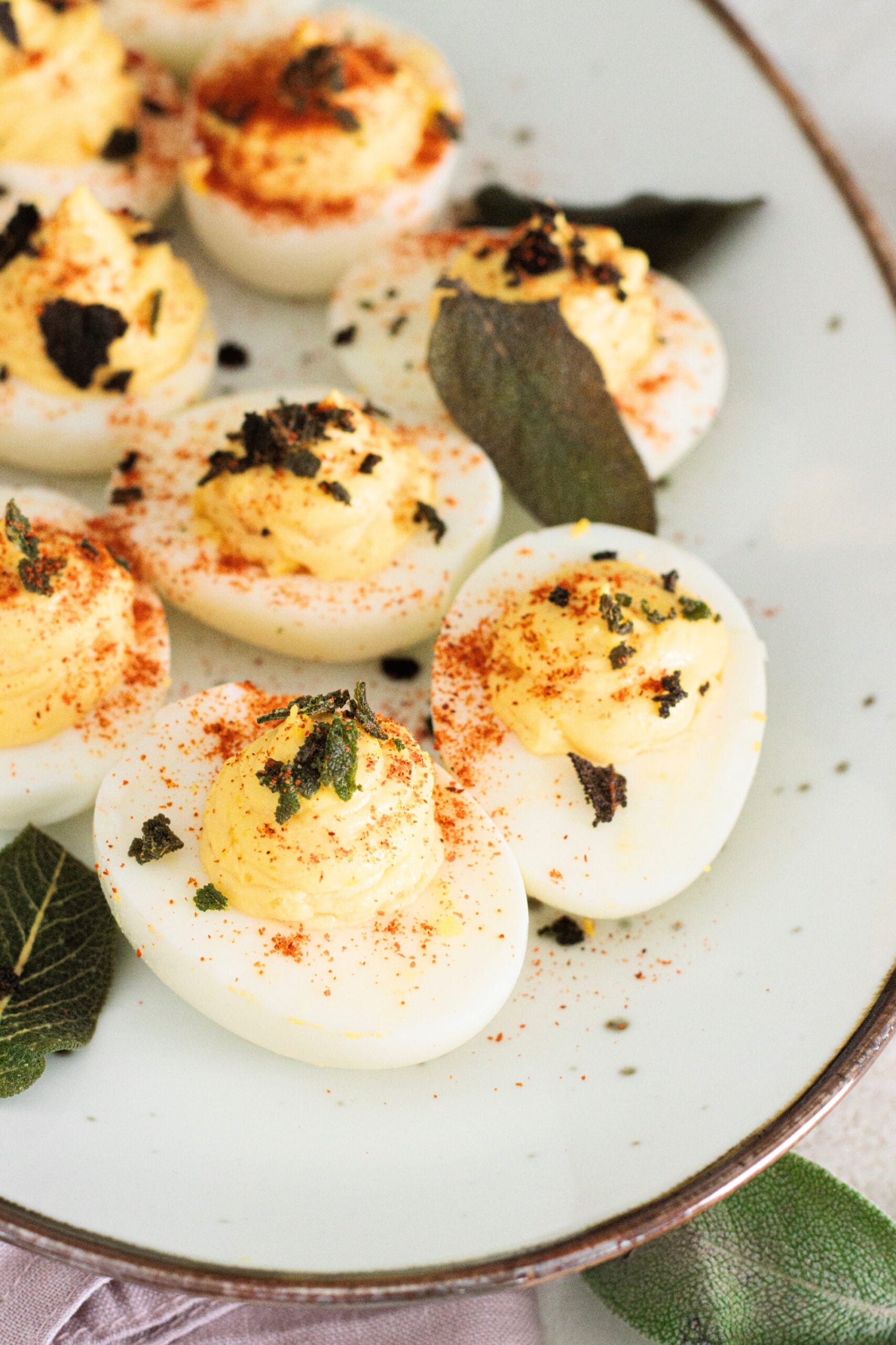 Deviled Eggs with Maple and Crispy Sage
